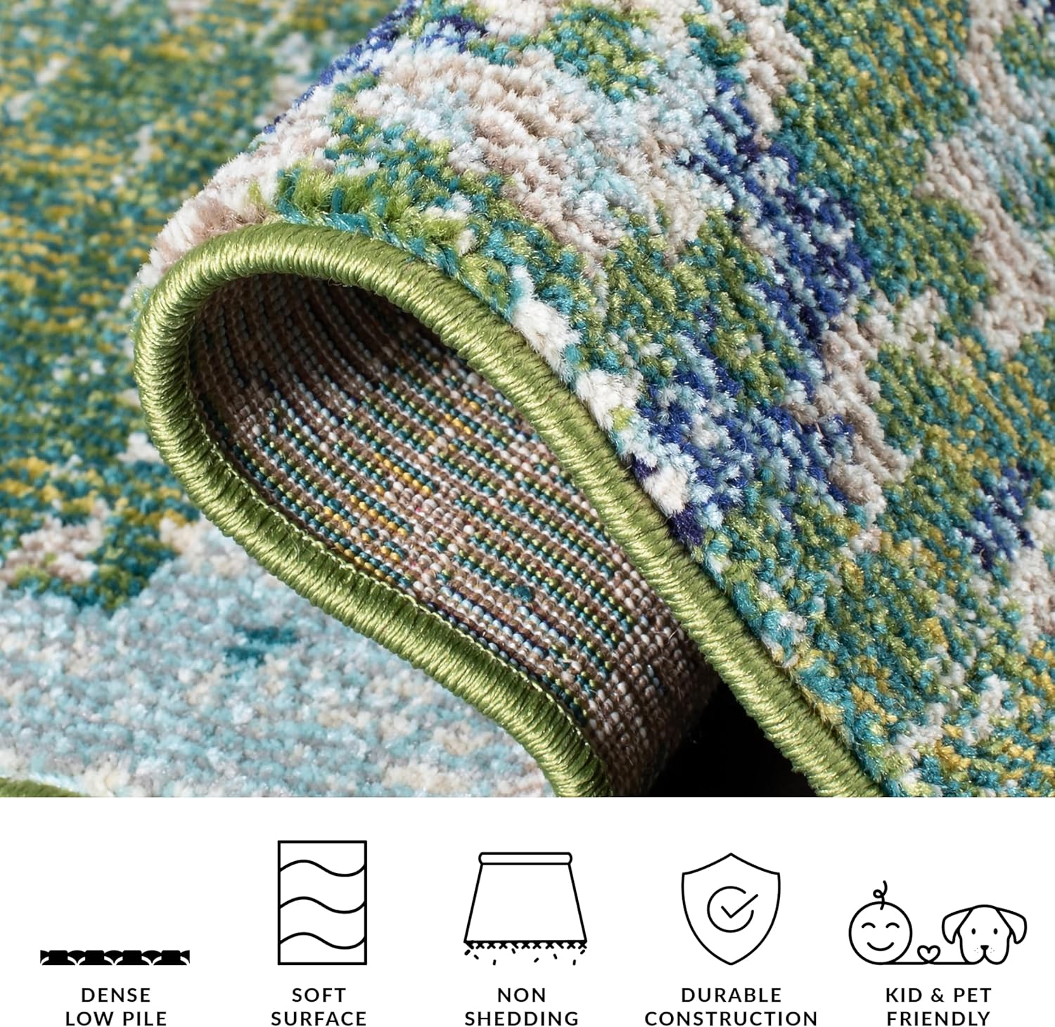 SAFAVIEH Madison Collection Area Rug - 3' Square, Green & Turquoise, Boho Abstract Distressed Design, Non-Shedding & Easy Care, Ideal for High Traffic Areas in Living Room, Bedroom (MAD425Y)