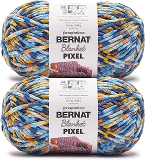 Bernat Blanket Pixel Chenille Crochet Yarn, Ocean Lily, 2-Pack
