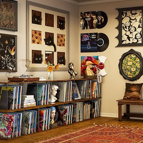 Miniatura 4 de Soporte para discos de 1 cubo compatible con tocadiscos, compatible con escritorio, almacenamiento de discos de vinilo apilable para 50-70 discos,