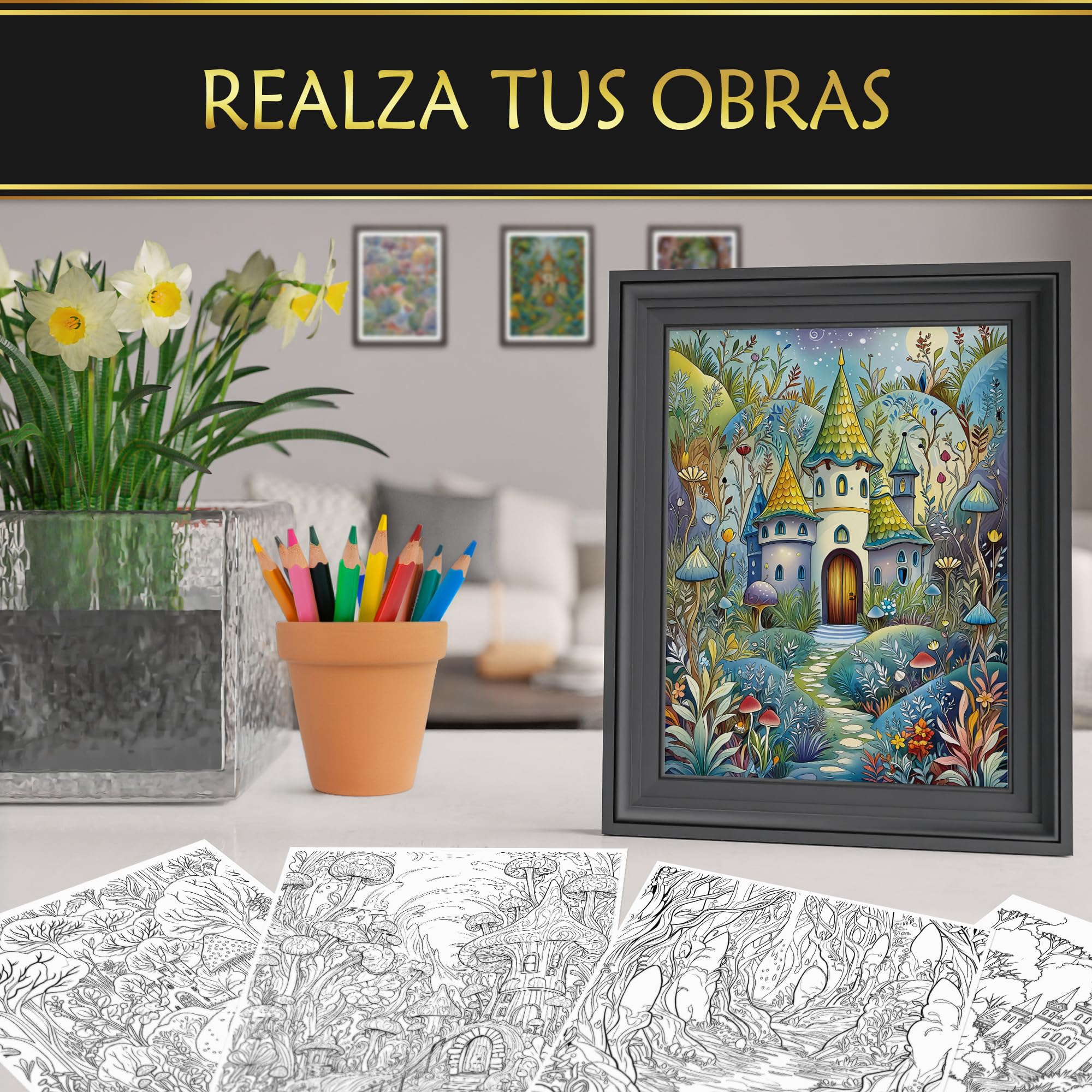 Bosques Encantados Libro de Colorear para Adultos y Adolescentes Papel Premium 200 g/m² Encuadernación en Espiral Fina