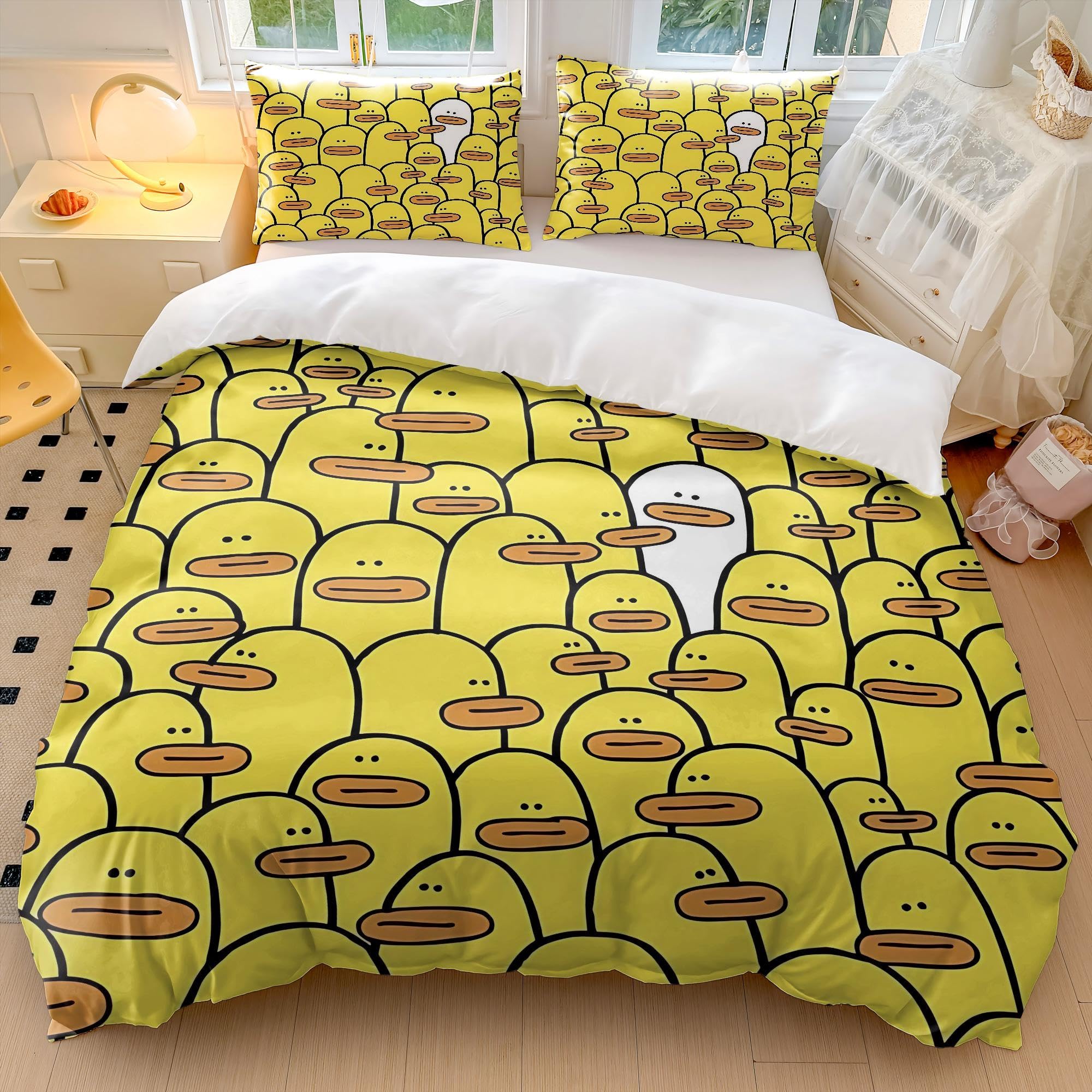Set di biancheria da letto per bambini con copripiumino e anatra in stile cartone animato, morbido, per cameretta di ragazzi e ragazze (stile 3, canta, 135 x 200 cm + 50 x 75 cm)