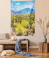 Vista 1 de Ambesonne Tapiz de Saguaro, Blooming Palo Verdes y Saguaros at 4 Peaks Hills Phoenix Arizona, colgante de pared para dormitorio, sala de estar