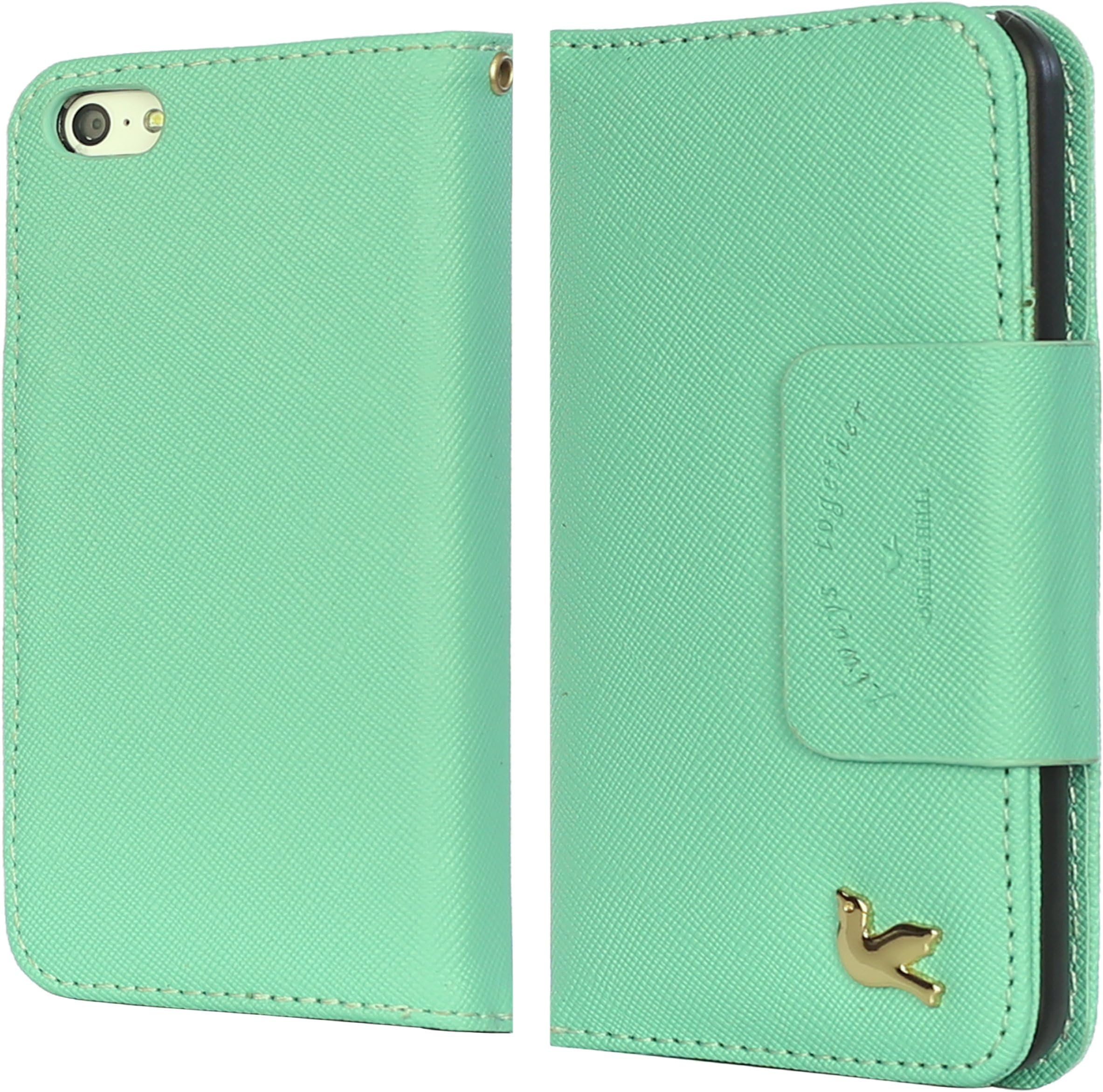 iPhone 5s case,iPhone SE case,iPhone 5 case,by HiLDA,Wallet Case,PU Leather Case,Credit Card Holder,Flip Cover Case[Mint Green]