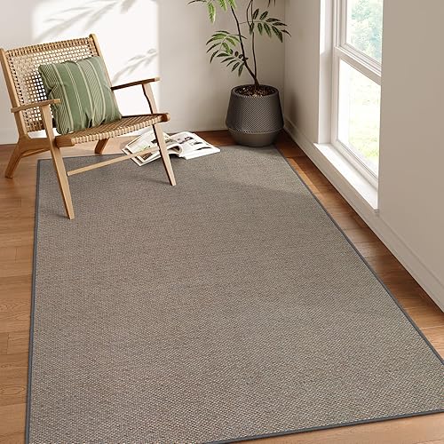 Lahome Alfombra rústica para sala de estar, alfombra lavable de 5 x 8 pies para dormitorio, estética neutra, grande, gris, antideslizante,