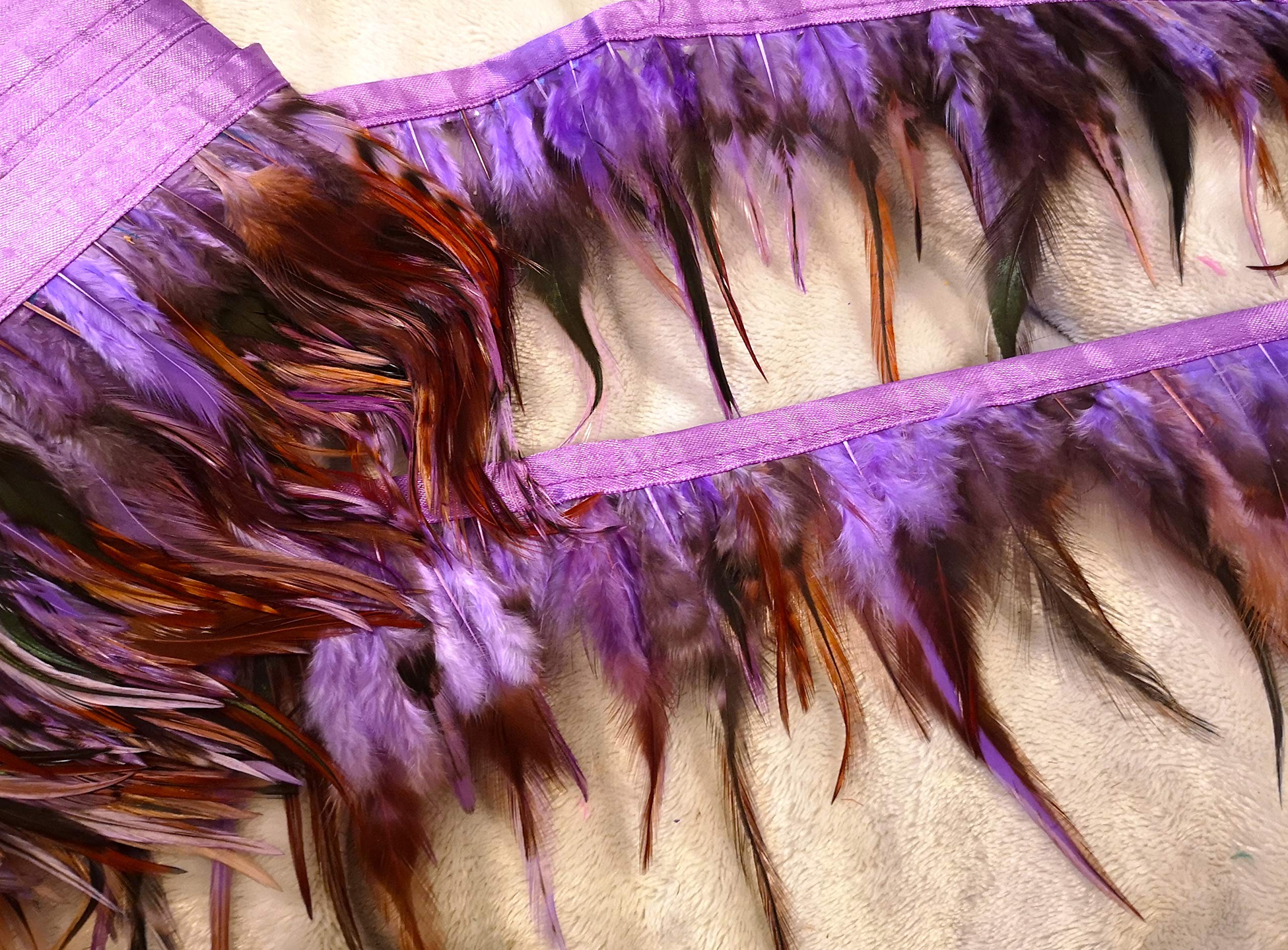 2 Meter Rooster Feather Trimming Fringe Sewing Costume Hackle Coque Feather Craft (Lilac Speckled, 1 metre)
