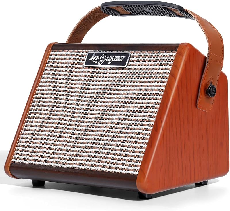 15W Portable Electric Guitar Amp with BT, Rechargeable Battery, Built-in Effects Reverb, Overdrive, EQ, Woodgrain Finish, and 6.35mm Headphone Jack (AG-15)