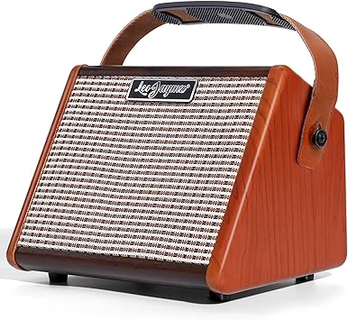 Leo Jaymz 15W Portable Electric Guitar Amp with BT, Rechargeable Battery, Built-in Effects Reverb, Overdrive, EQ, Woodgrain Finish, and 6.35mm Headphone Jack AG-15