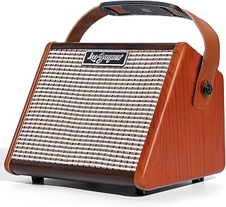 Leo Jaymz 15W Portable Electric Guitar Amp with BT, Rechargeable Battery, Built-in Effects Reverb, Overdrive, EQ, Woodgrain Finish, and 6.35mm Headphone Jack (AG-15)