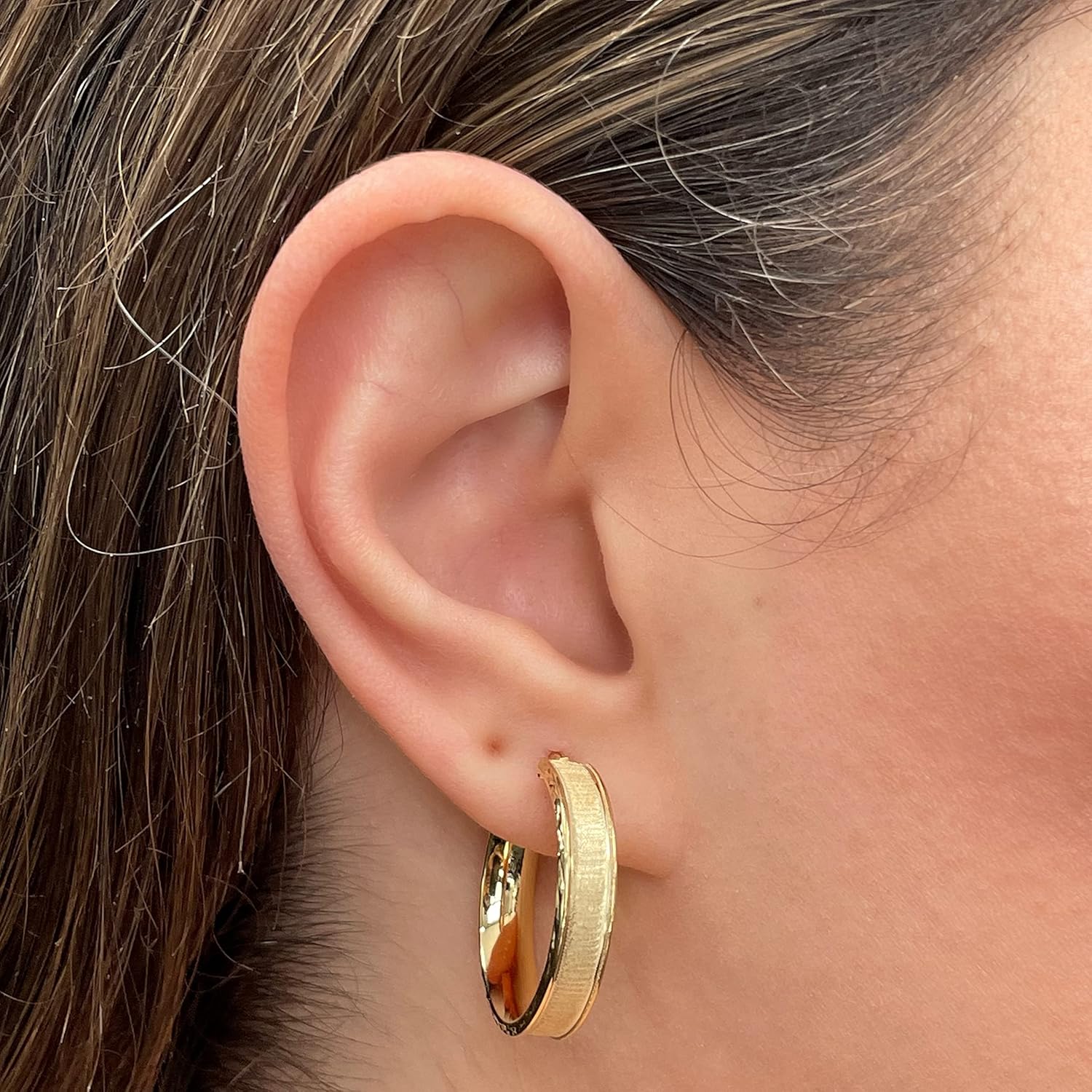 Italian 14k Yellow Gold Polished Diamond Cut Frame Wide Hollow Hoop Earrings 1"