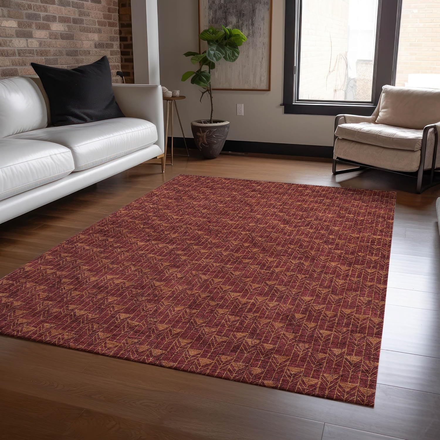 Addison Rugs Chantille ACN514 Burgundy 3' x 5 Indoor Outdoor Area Rug, Stain Resistant, Machine Washable, Non Shedding, Bedroom, Living Room, Dining Room, Kitchen Rug