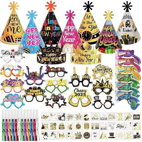 DPKOW 77pcs Kit Cotillons du Nouvel An 2025 Multicolores, Nouvel