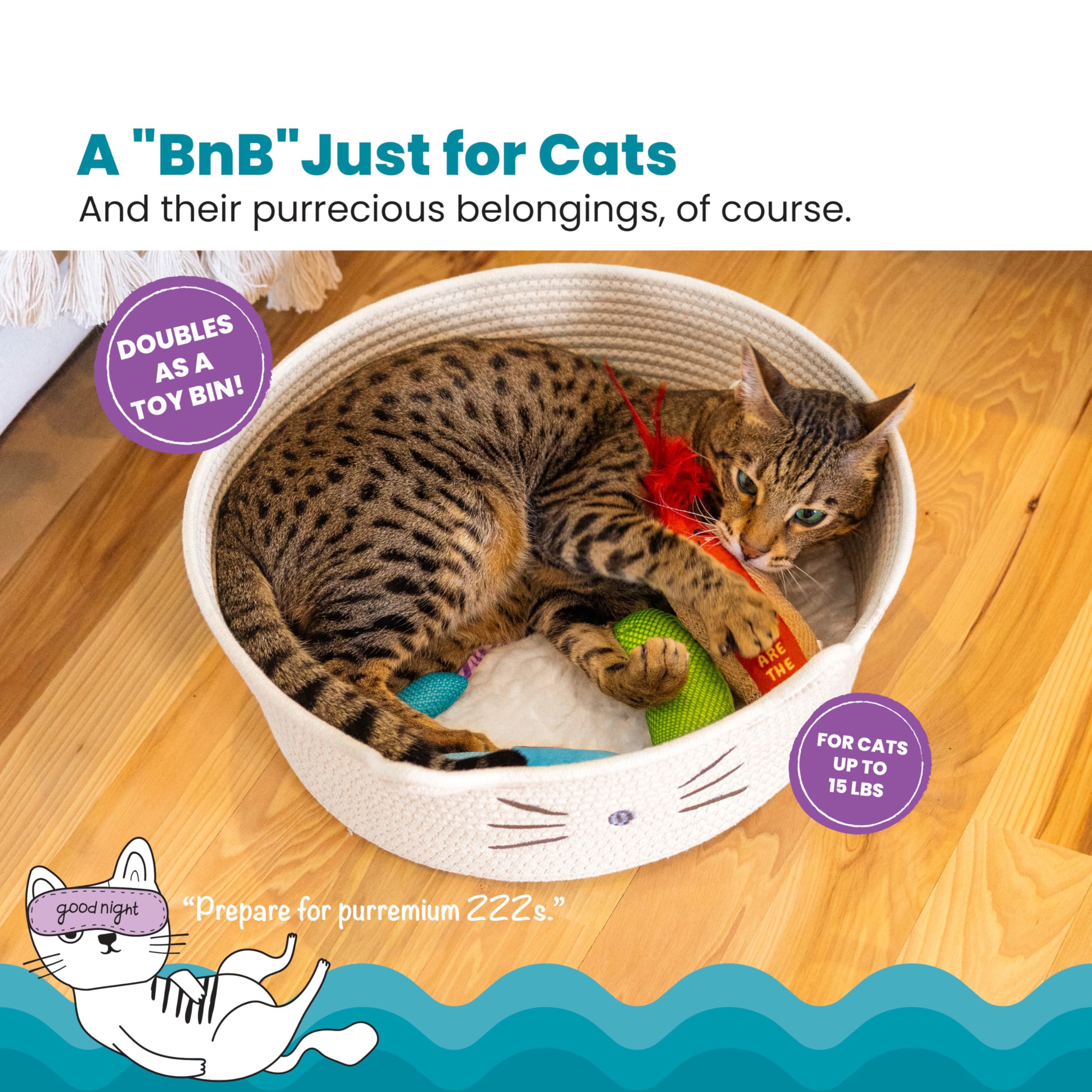 Catstages Bed & Basket Retreat 2-in-1 Cat Bed with Removable Cushion, Plush, Cotton Rope, White