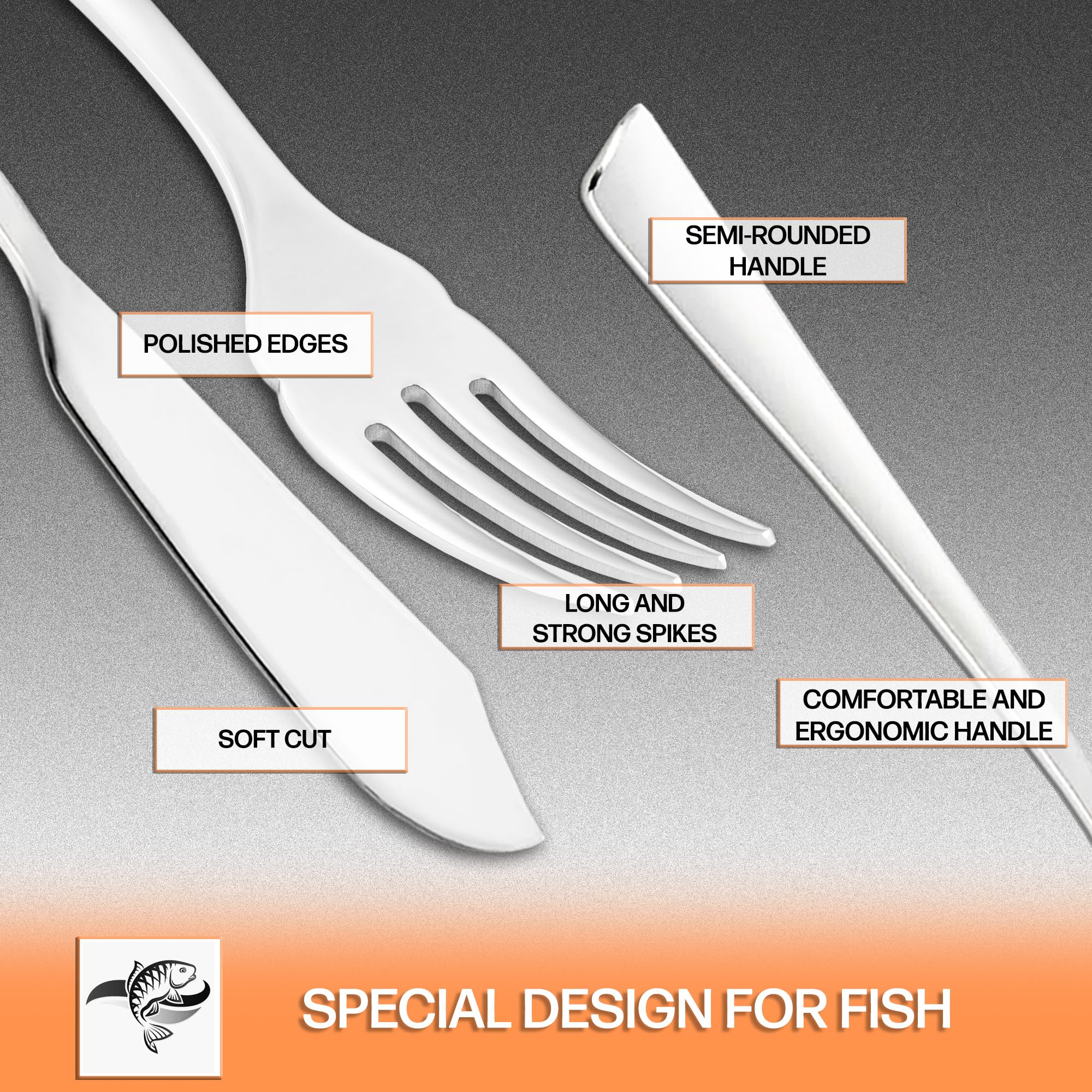 Cubiertos pescado 12 uds acero Inoxidable brillo juego completo de 12 cubiertos con tenedor de pescado y pala de pescado confort y precision facil de limpiar en lavavajillas