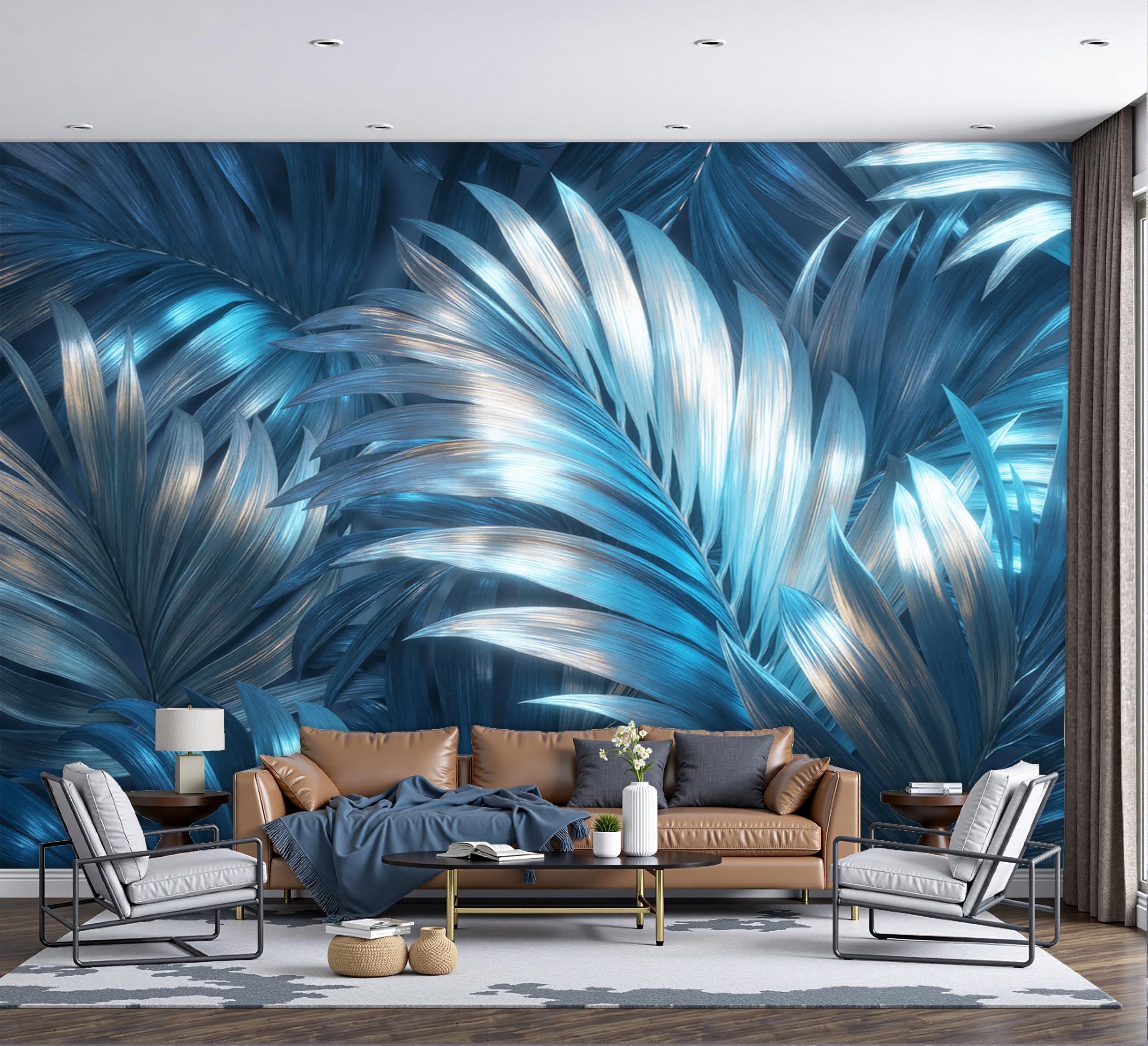 Pintura plantas tropicales en mural de pared exclusivo para salón elegante de 200x140cm