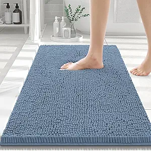 Smiry Luxury Chenille Bathroom Rugs 30x20, Extra Soft and Absorbent Shaggy Bath Mat, Machine Washable, Non-Slip Plush Carpet Runner for Tub, Shower, and Floor, Home Decor Accessories, Grayish Blue