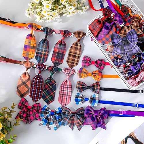 Miniatura 4 de El juego de 100 piezas de collar a cuadros para perro incluye corbatas para perro y pajarita para perro, lazos ajustables para perros pequeños y