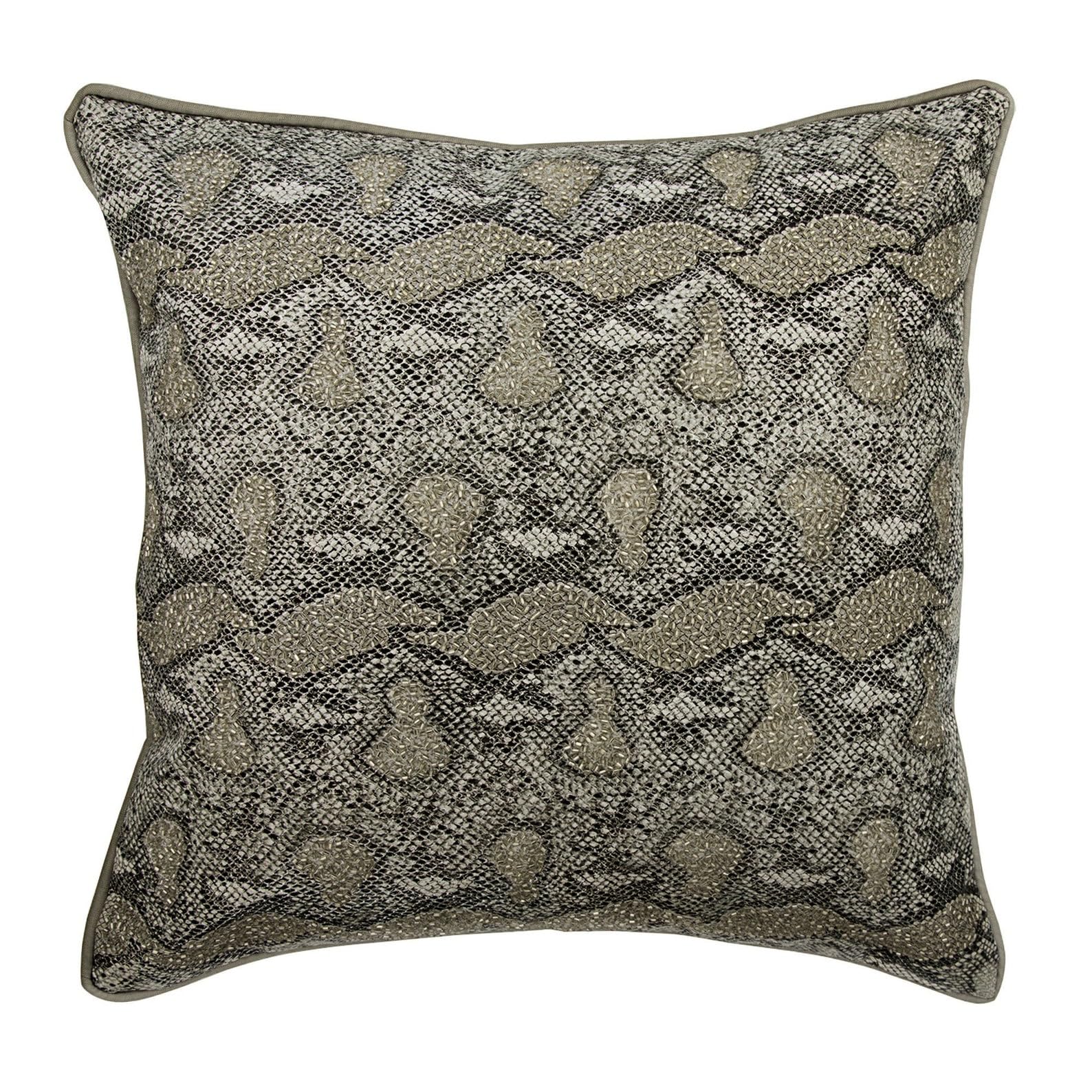 The HomeCentric Decorative Silver Throw Cushions For Couch, Pack of 2, 50x50 cm (20"x20") Faux Leather & Suede Zippered Cushion Covers with Beaded & Print, Animal, Modern Style - Wild Side — image 1
