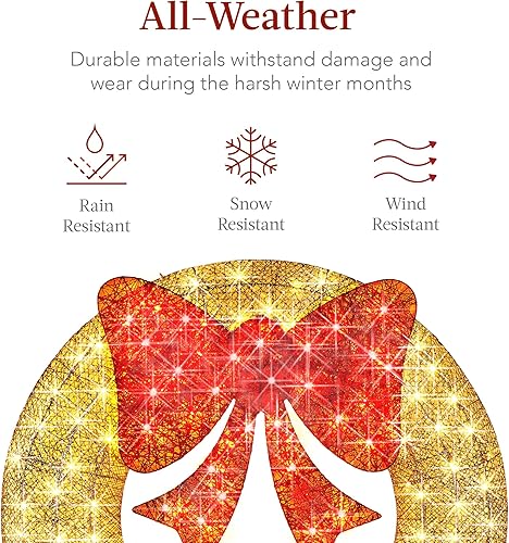 Miniatura 60 de Best Choice Products 48in Pre-Lit Outdoor Christmas Wreath Decoration, LED Metal Holiday Decor for Home w/ 140 Lights, Bow - Green/Red