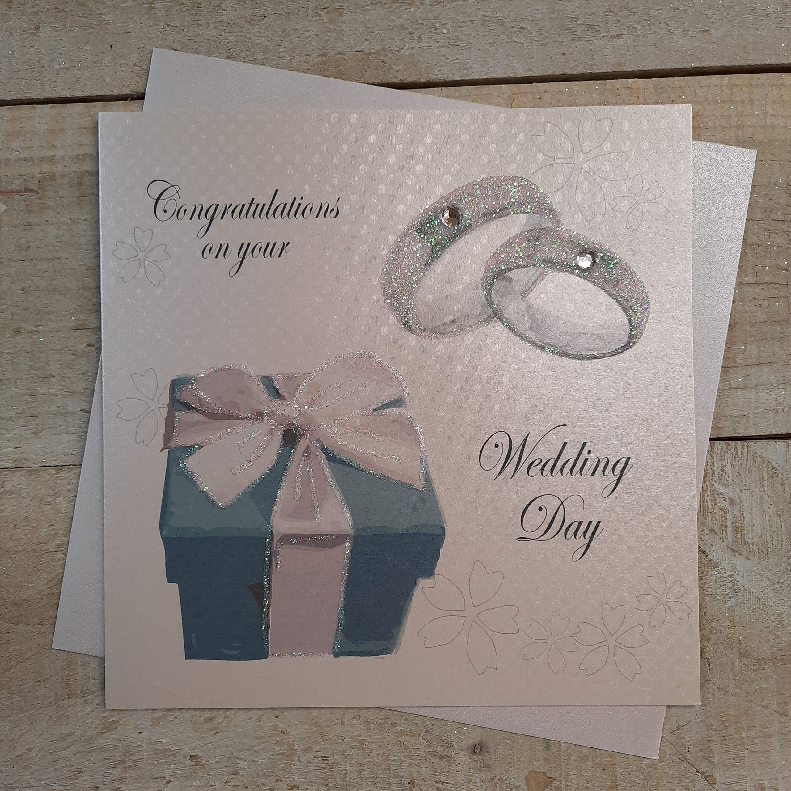 WHITE COTTON CARDS Hochzeitskarte – 16x16 Cm, Handgefertigt, Mit Glitzer & Strass, Inkl. Umschlag