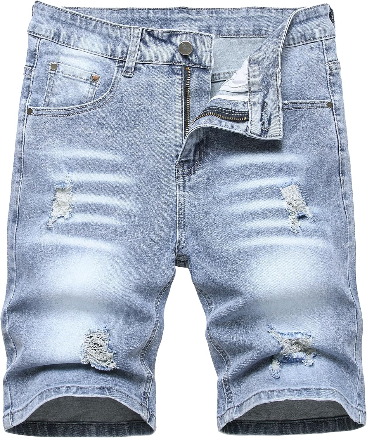 JUNBAOSS Men's Slim Fit Stretch Denim Shorts Ripped Skinny Jean Shorts for Men,Fashion Straight Comfort Flex Waist Short