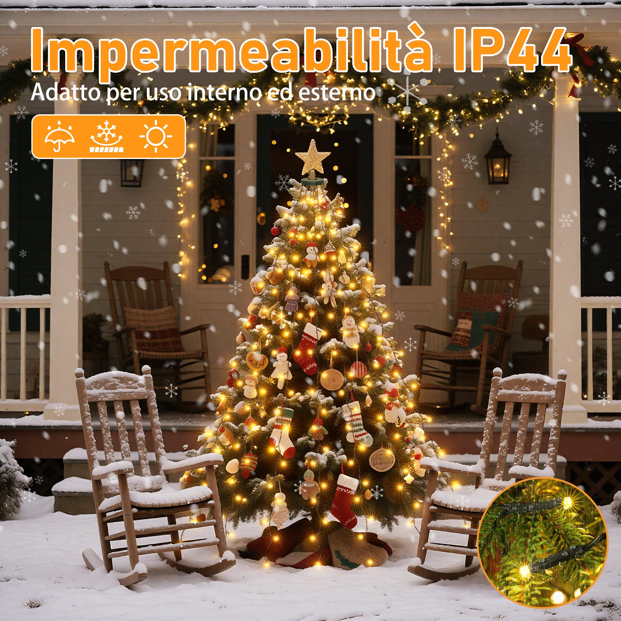 HeiPard luci Albero di Natale con anello 3M 360LED 12 Rami Catene Luminose Esterno Interno 8 Modalità Timer Impermeabile per 240-350cm albero di Natale, Bianco Caldo