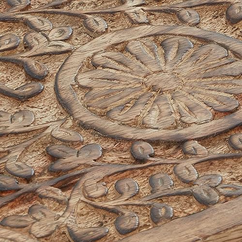 Miniatura 15 de Deco 79 Caja decorativa de madera de mango con diseño floral hecho a mano, cajas de recuerdo decorativas con tapa con bisagras, juego de 3 cajas de