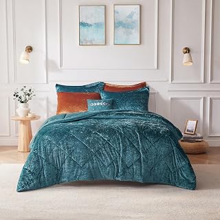 Intelligent Design Queen Comforter Set, Velvet Comforter Set , Luxury Diamond Quilting Comforter Set, Fluffy Comforter Bed Set with Decorative Pillowand 2 Shams, 4 Piece Teal, Full/Queen