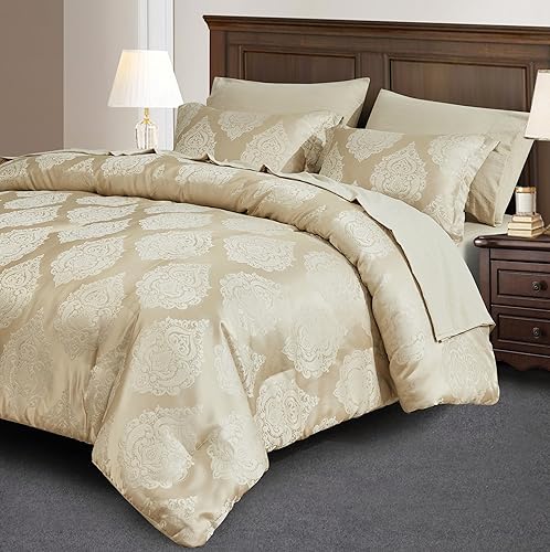 Miniatura 2 de Chezmoi Collection Juliette - Juego de edredón de 7 piezas en una bolsa, tamaño California King, juego de edredón jacquard de medallón de lujo con