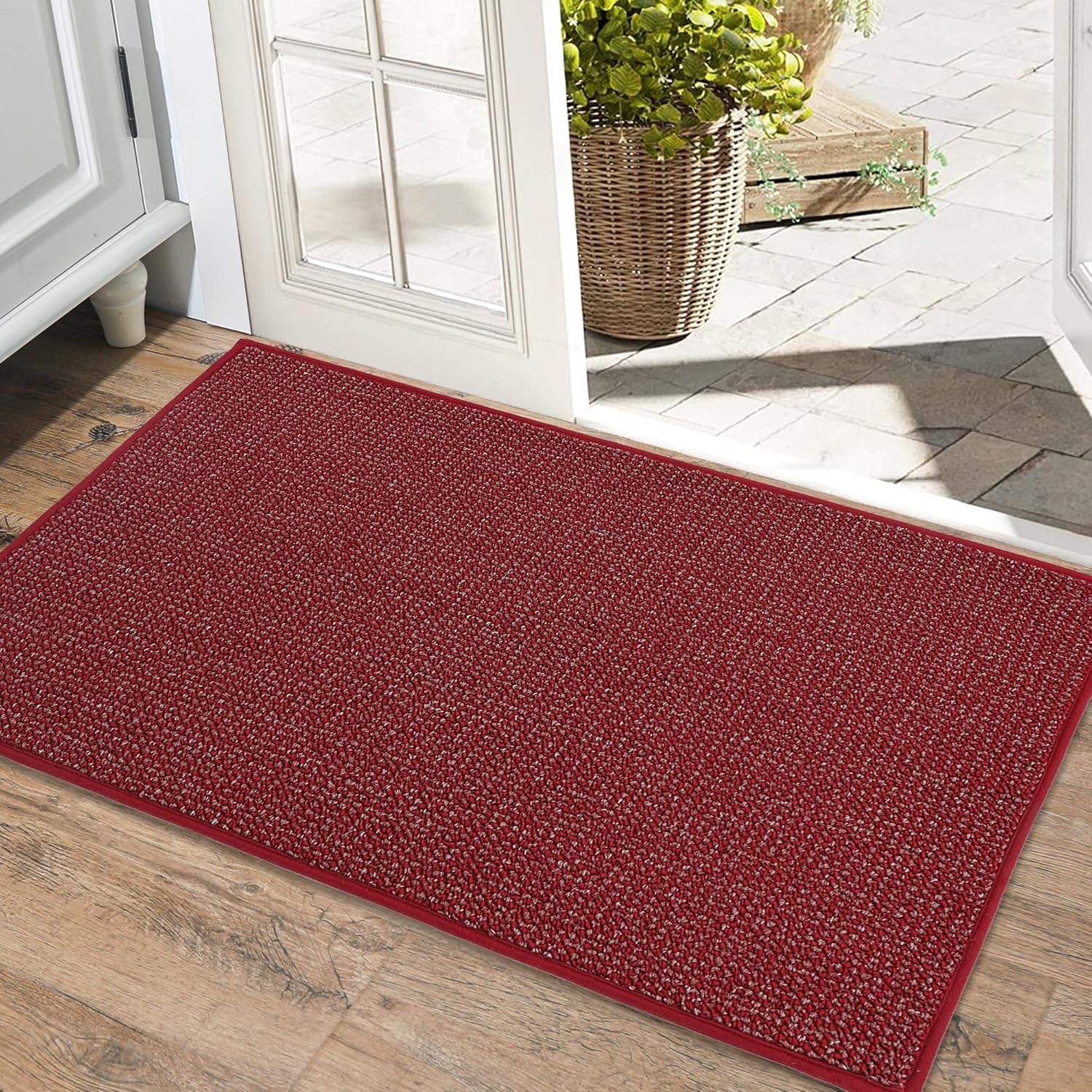 BEQHAUSE Dirt Trapper Door Mat 24" x 35", Non-Slip Washable Doormats Entrance Mat, Dirt Resistant and Absorbent Welcome Mat, Low Profile Floor Mats for Front Back Door and Entryway, Red Red 24" x 35"