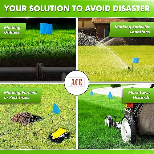 Miniatura 53 de ACE Supply - Paquete de 100 banderas verdes de 4 x 5 pulgadas con alambre de 15 pulgadas, banderas de patio pequeñas, banderas marcadoras