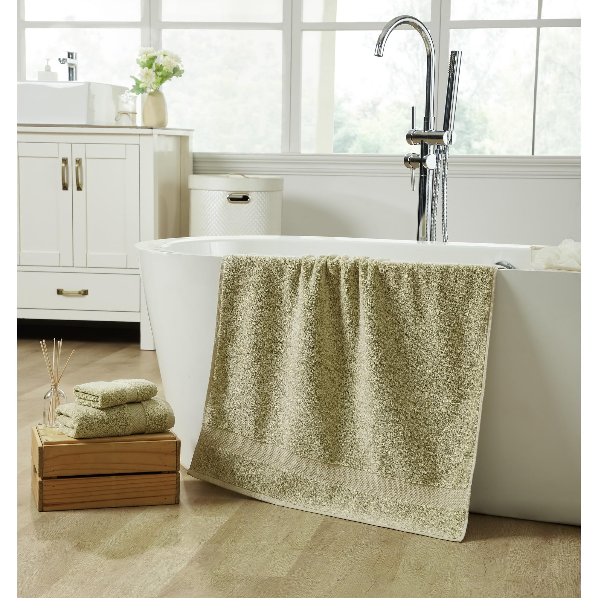 Better Trends Luxury 3 Piece Towel Set 100% Cotton Bathroom Towel Set Zero Twist Ultra Soft & Absorbent 1 Wash Cloths, 1 Hand Towels, 1 Bath Towel, Sage Splash Collection