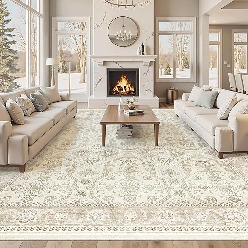 Miniatura 50 de Alfombra lavable de 8 x 10 pies, alfombra grande y suave para sala de estar, alfombra vintage beige, alfombra de 8 x 10 pies, para dormitorio,