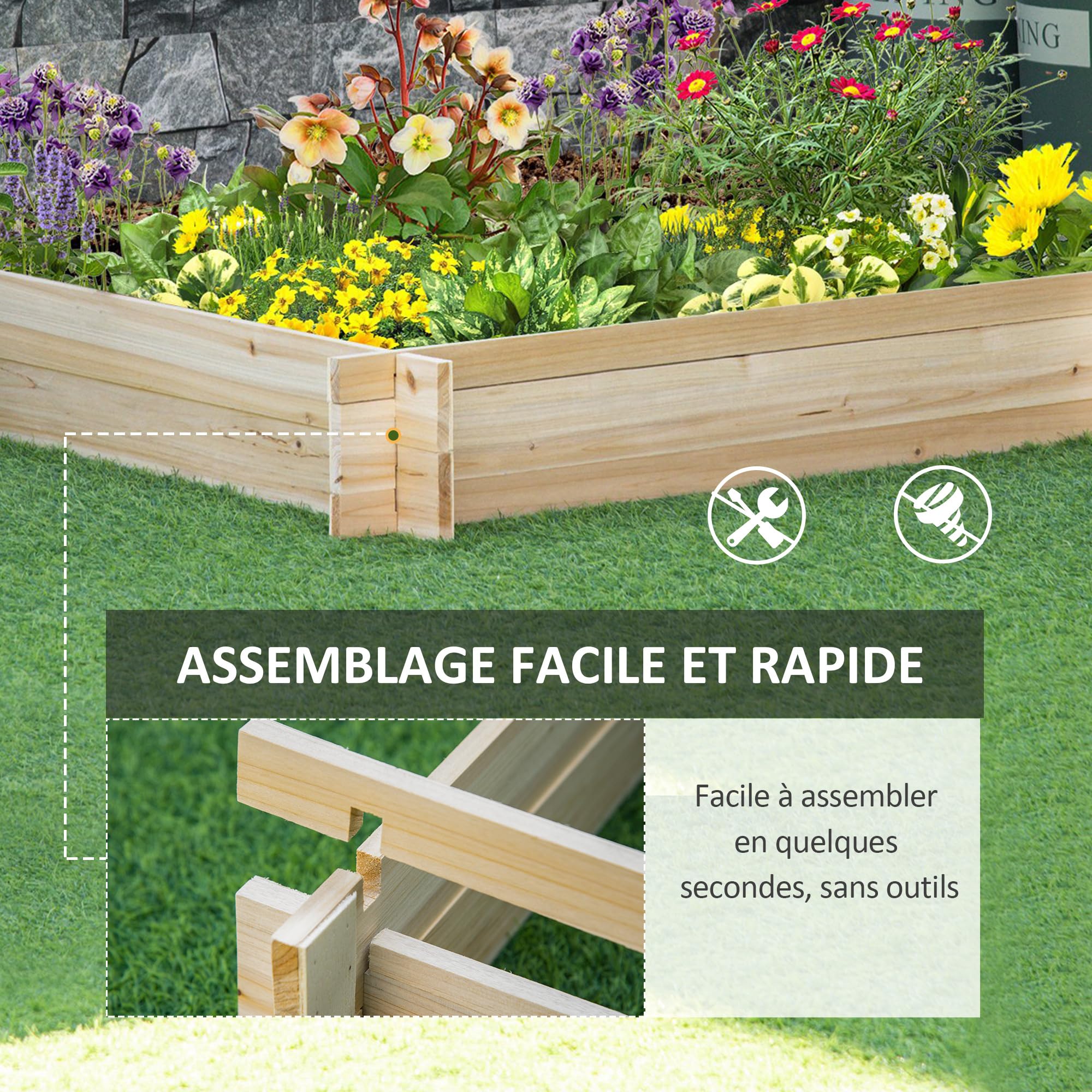 Outsunny Jardinière en Bois, carré Potager de Jardin, Design sans Fond, Facile à Assembler, pour légumes, Herbes et Fleurs, en Bois Massif, Bois Naturel