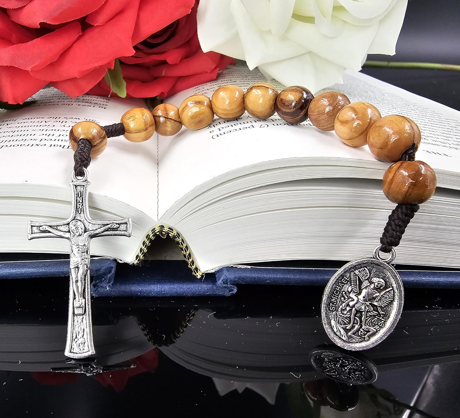 TALISMAN4U Saint Michael Guardian Angel Medal One Decade Prayer Pocket Rosary 10mm Olive Wood Beads Open Style Wooden Tenner Rosaries Handmade Catholic Gift Linen Rosary Pouch - Image 6