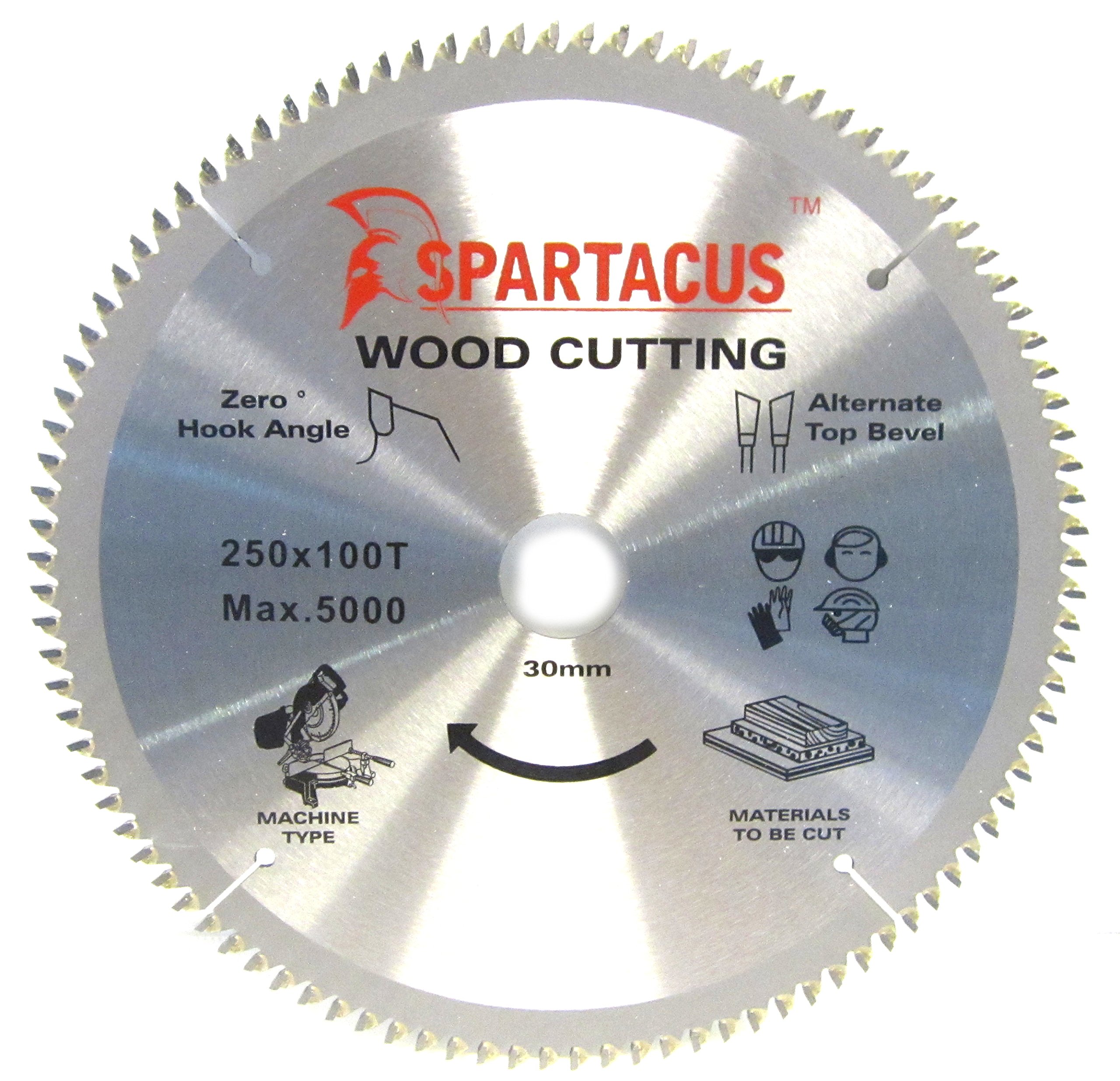 Spartacus 250Mm Diameter X 100 Teeth X 30 Bore Wood Cutting Mitre Chop Saw Blade