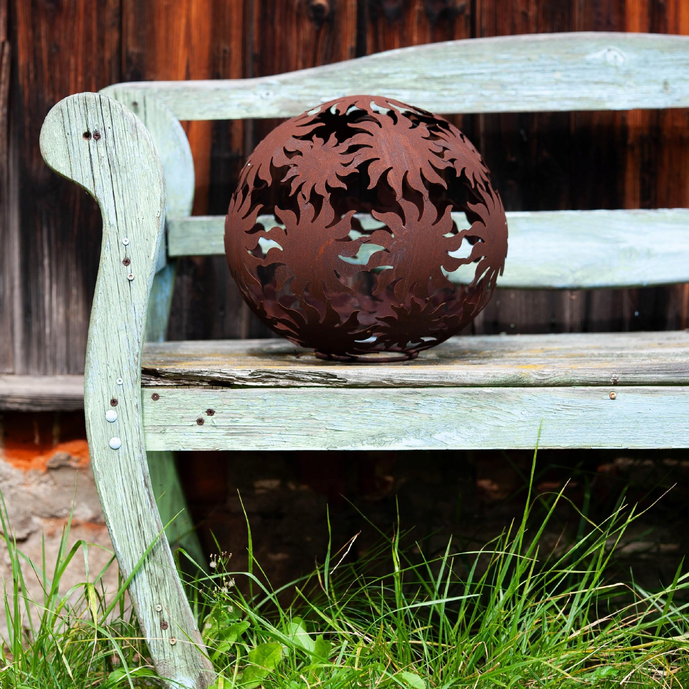 Boules De Jardin Vintage En Acier Rouillé - Lot De 3 (20, 30, 40cm) - Décoration Extérieur/Intérieur - Style Industriel