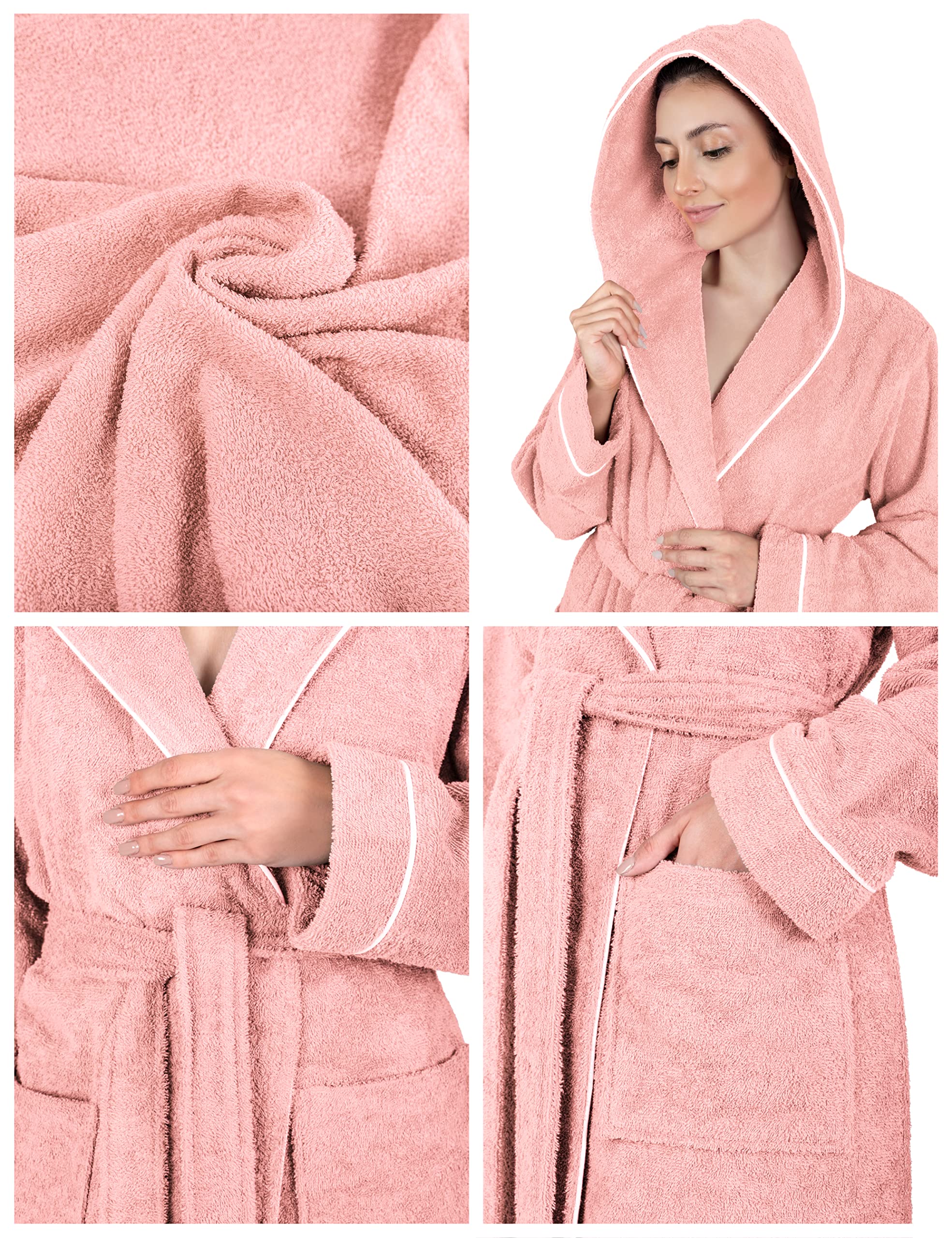 LAYNENBURG Accappatoio da Donna in spugna - Cappuccio - lungo - 100% Cotone (360g/m2) - OEKO TEX Standard 100 - Taglia S, M, L, XL, XXL, 3XL