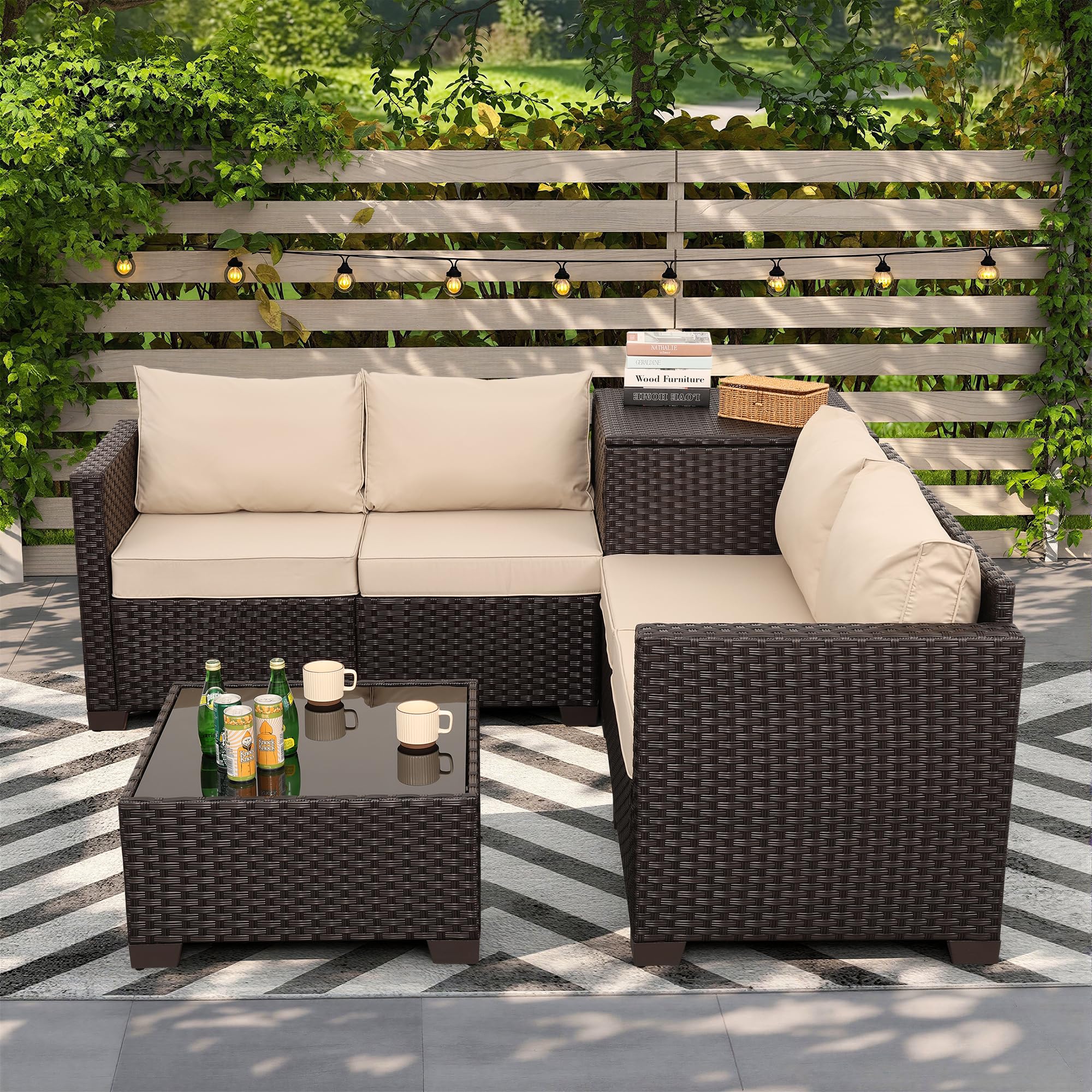 Valita Wicker Patio Furniture Set 4 Pieces Outdoor Sectional with Storage Box