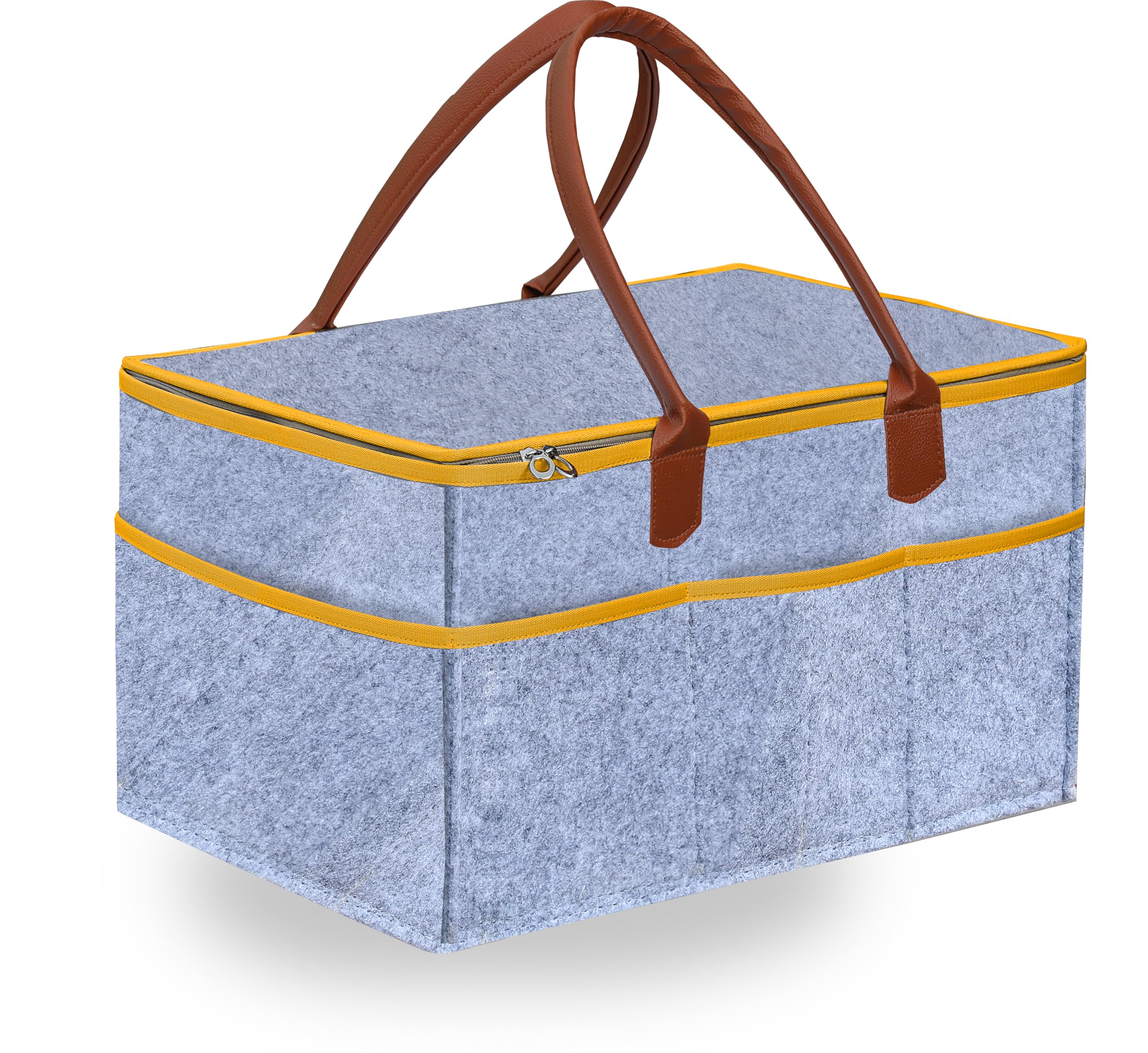 GREEN DECOR-Non Woven Fabric Diaper Caddy Bag with Handles & Zip Lock for Smart Mothers Baby Diaper Caddy Wipes Felt Storage Organizers,Foldable & Portable(Grey&Tan&Yellow-18X12X9 Inch)-image-24