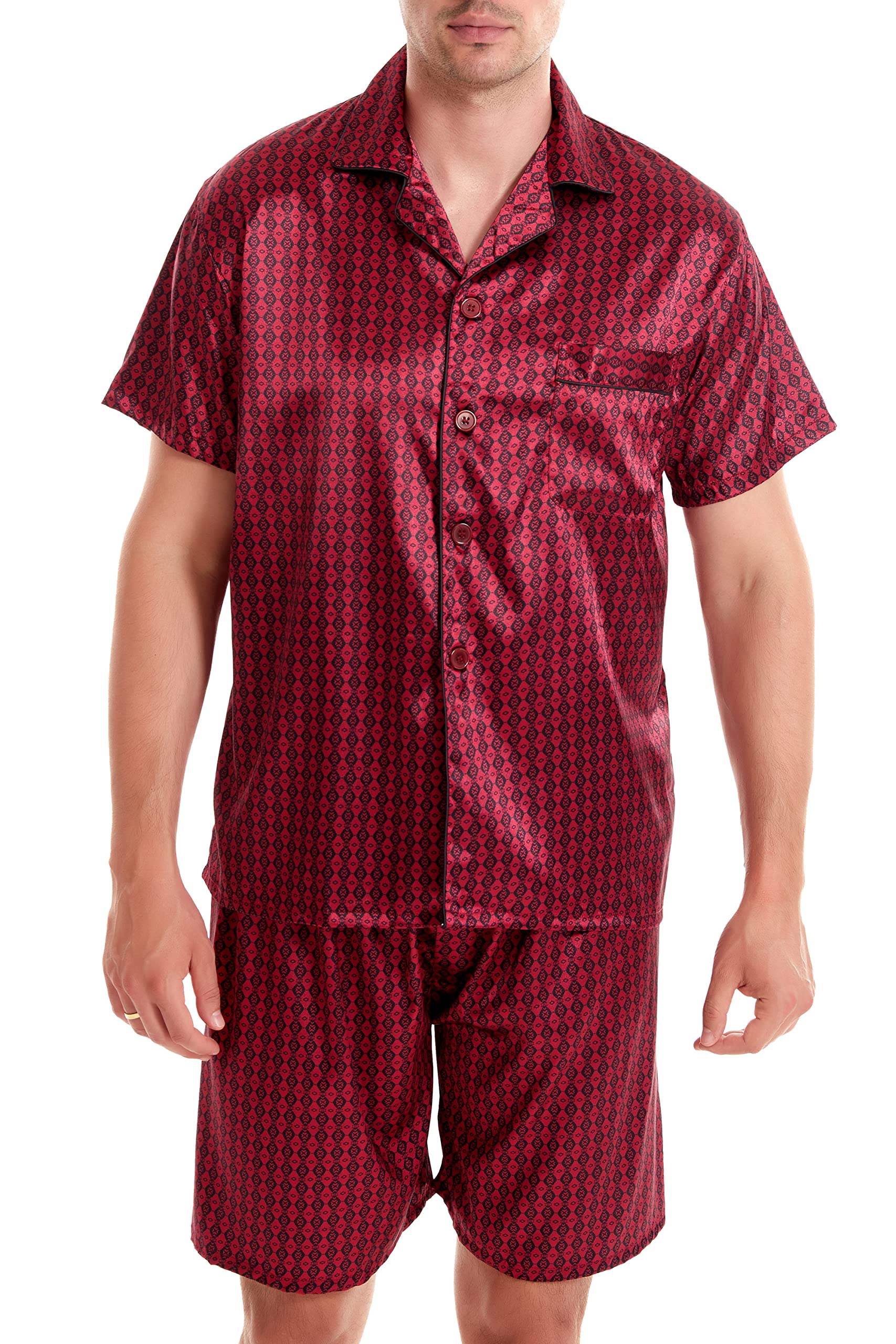 Men's Satin Pajamas Short Button-Down Pj Set Sleepwear Loungewear