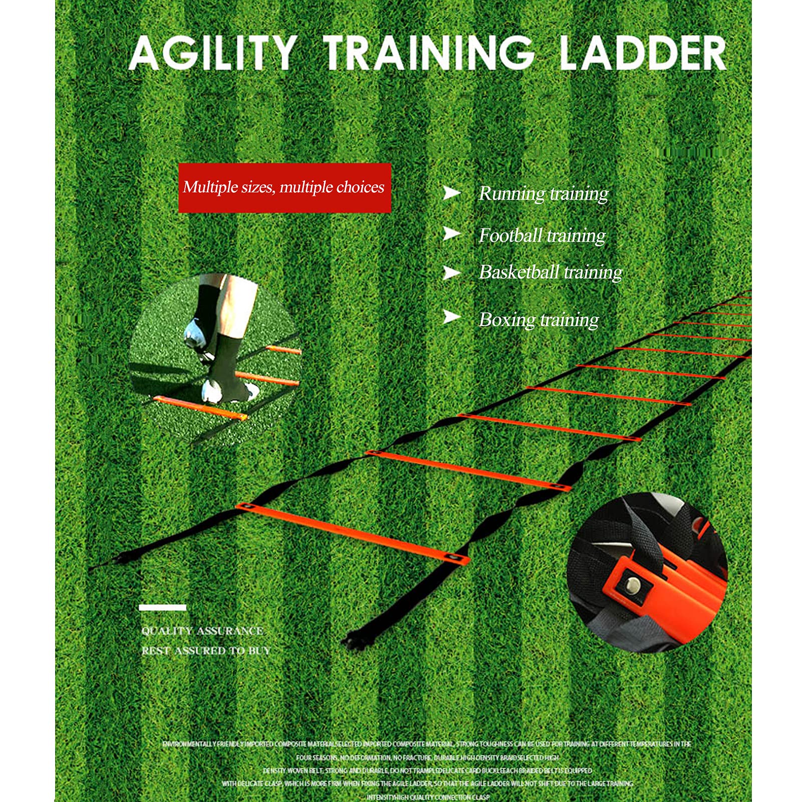 Scala di agilità Scaletta di velocità di Agilità Fissa, Attrezzature per La Formazione del Calcio dei Coni, per Aumentare Le Abilità di Aumento di Fitness, con Coni del Disco da Trasporto(Size:5m)