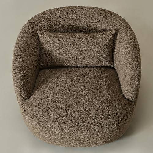 Miniatura 97 de KINWELL Juego de 2 sillas giratorias de barril Boucle de 34 pulgadas de ancho, sin montaje, sillones tapizados redondos, sillas decorativas, sofá