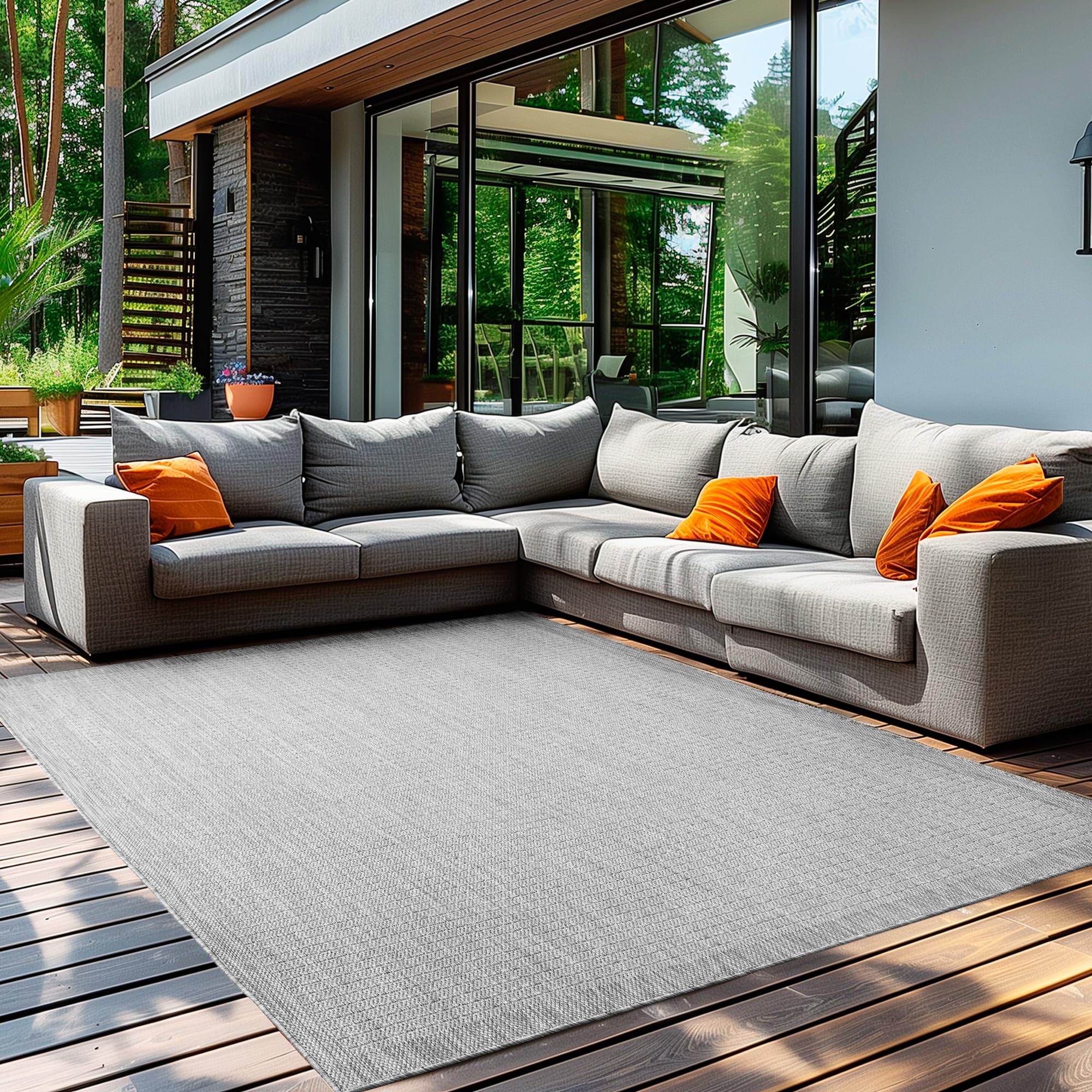 Teppium Tapis d'extérieur Robuste, résistant aux intempéries et aux UV, pour Balcon, terrasse, Jardin d'hiver, Cuisine ou Salle à Manger, Tapis Uni Gris 200 x 290 cm
