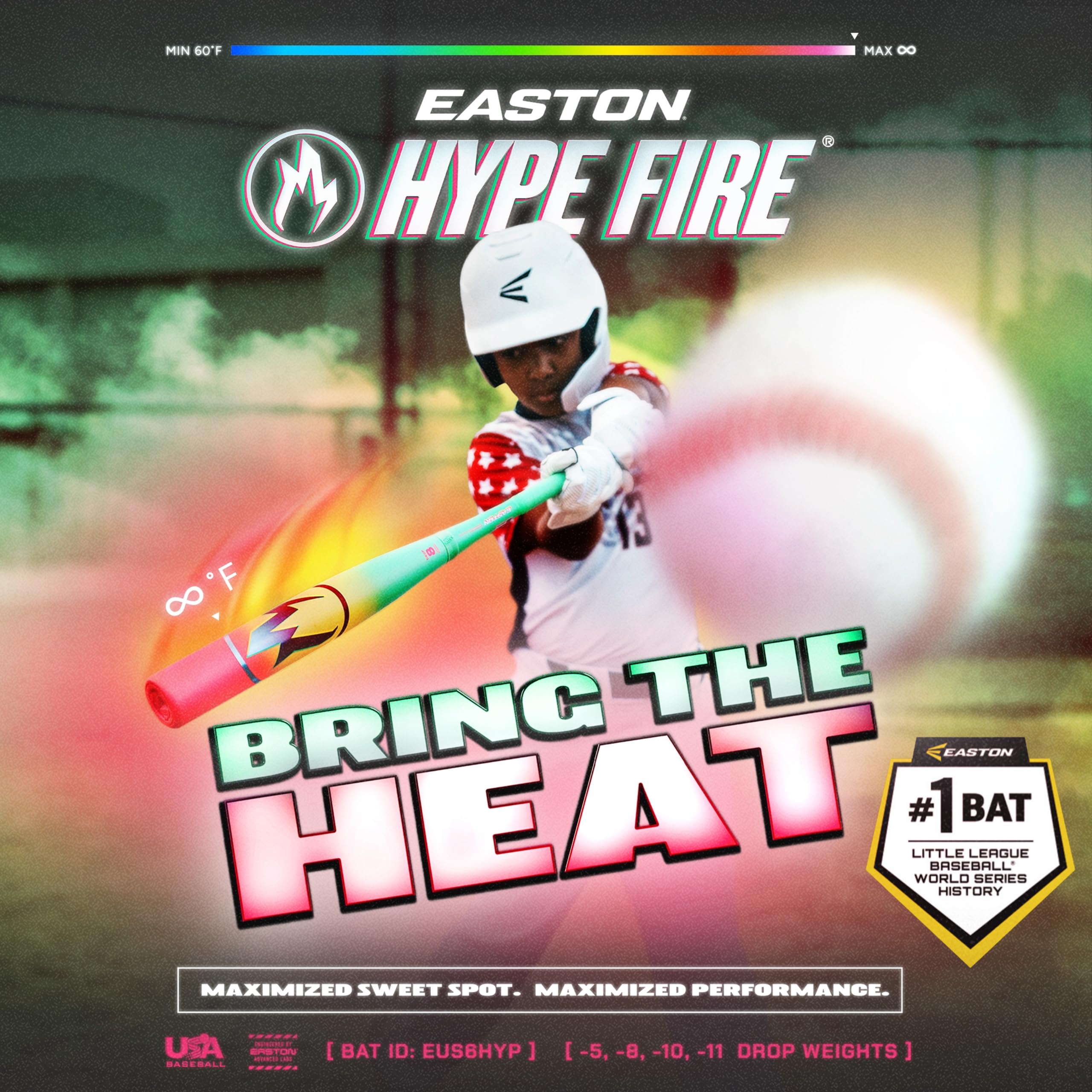 Easton | 2026 | Hype Fire Baseball Bat | USA | -5 / -8 / -10 / -11 Drop | 2 5/8" Barrel | 2 Pc. Composite