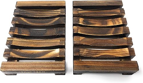 Miniatura 1 de Salt Tech Jabonera de madera Kohi, jabonera, bandeja de madera hecha a mano para baño ducha y cocina (2 unidades)