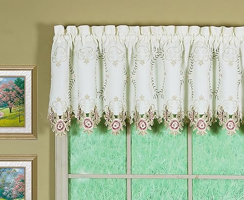 Miniatura 45 de Today's Curtain Verona - Nivel de bordado inverso, 36 pulgadas, crudo/rosa, 60 pulgadas de ancho x 36 pulgadas de largo