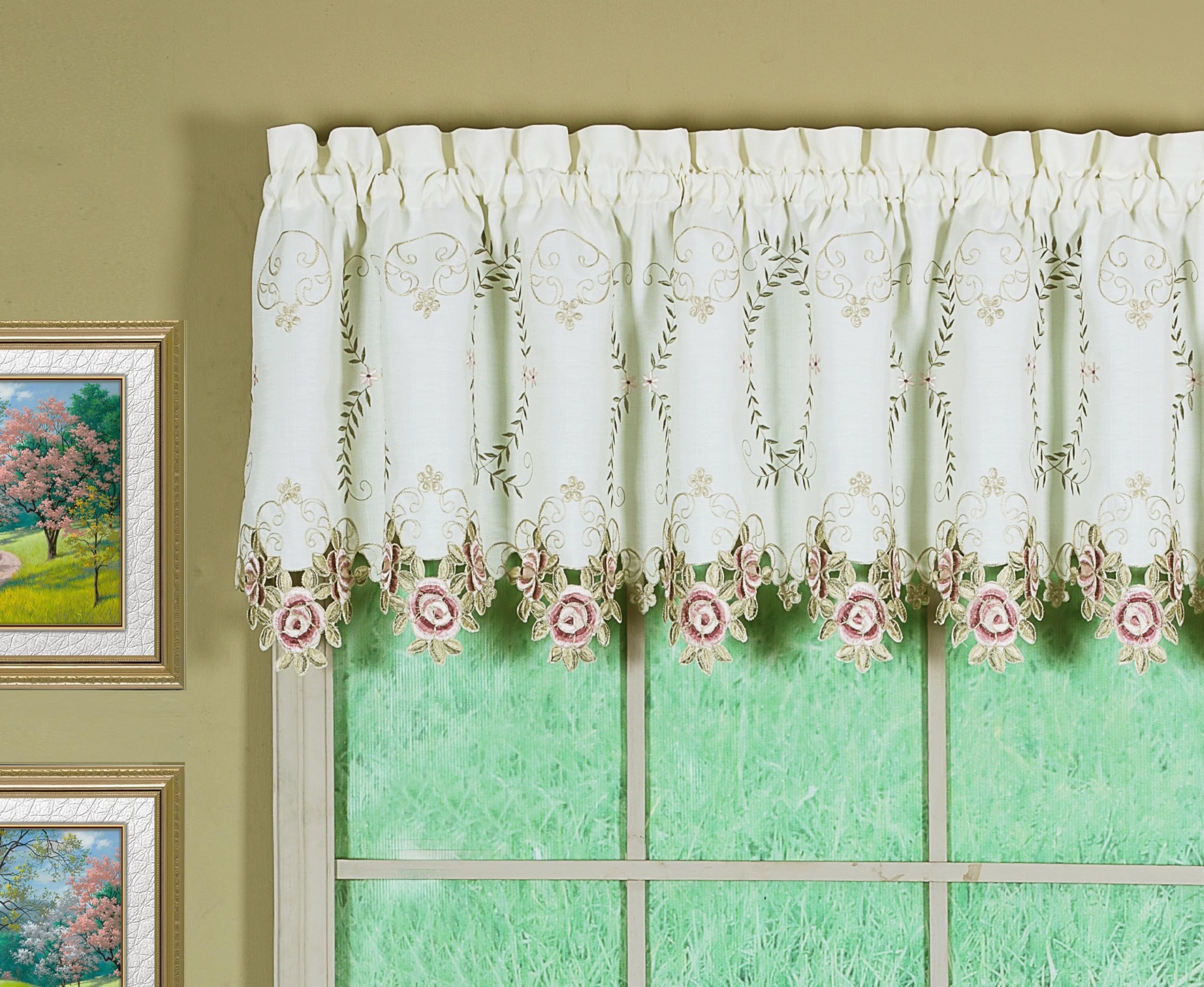 Today's Curtain Tailored Valance, Polyester, Ecru/Rose, 70" W x 18" L (Pack of 1)