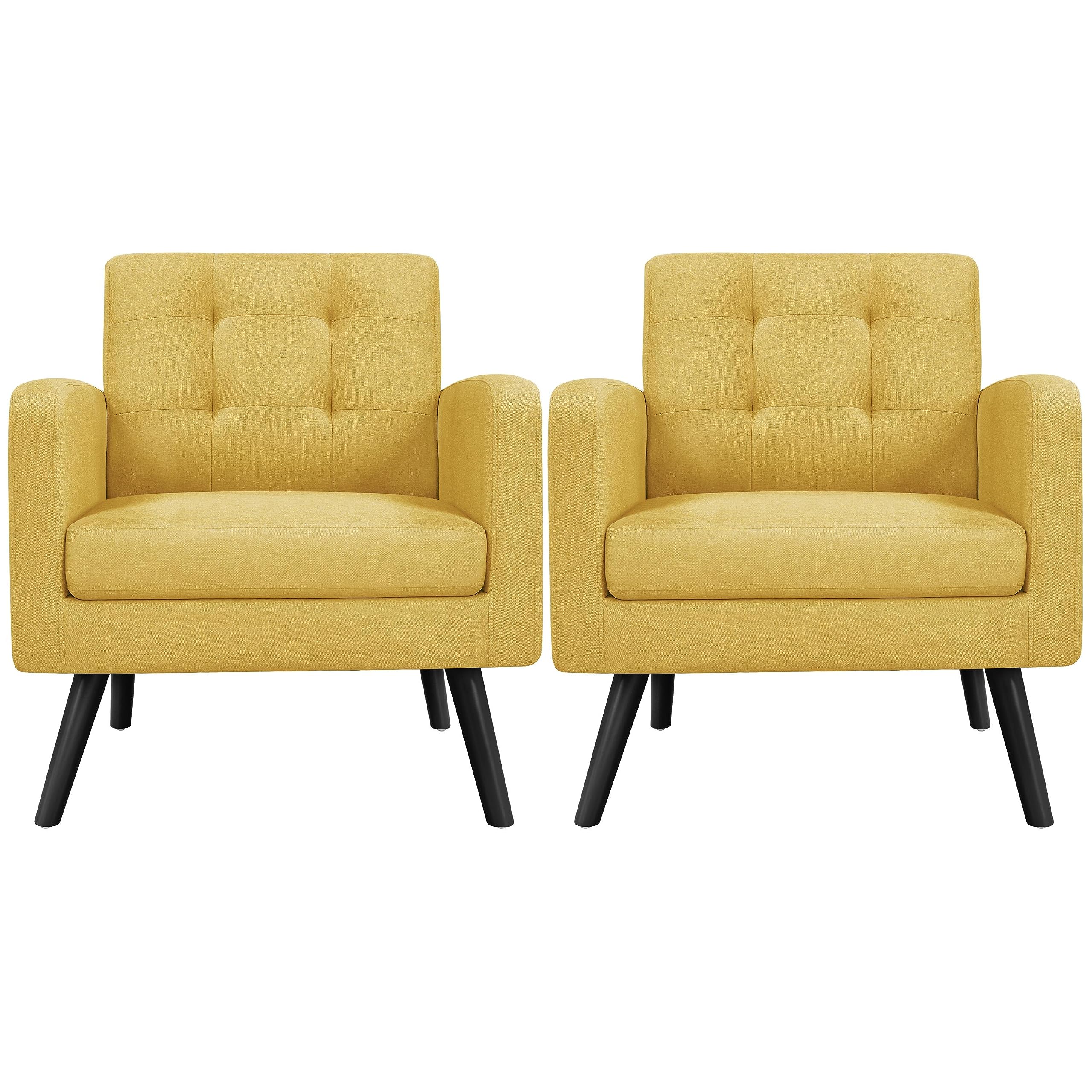 Yaheetech Fauteuil Moderne Avec Pieds En Bois Et Accoudoirs - Jaune, Confortable Et Stable Jusqu'à 136 Kg