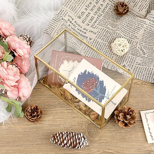 Miniatura 7 de Hipiwe Caja rectangular decorativa de cristal dorado para recuerdos  Mini exhibición de joyas de jardín para tarjetas de boda, baratijas, fotos y