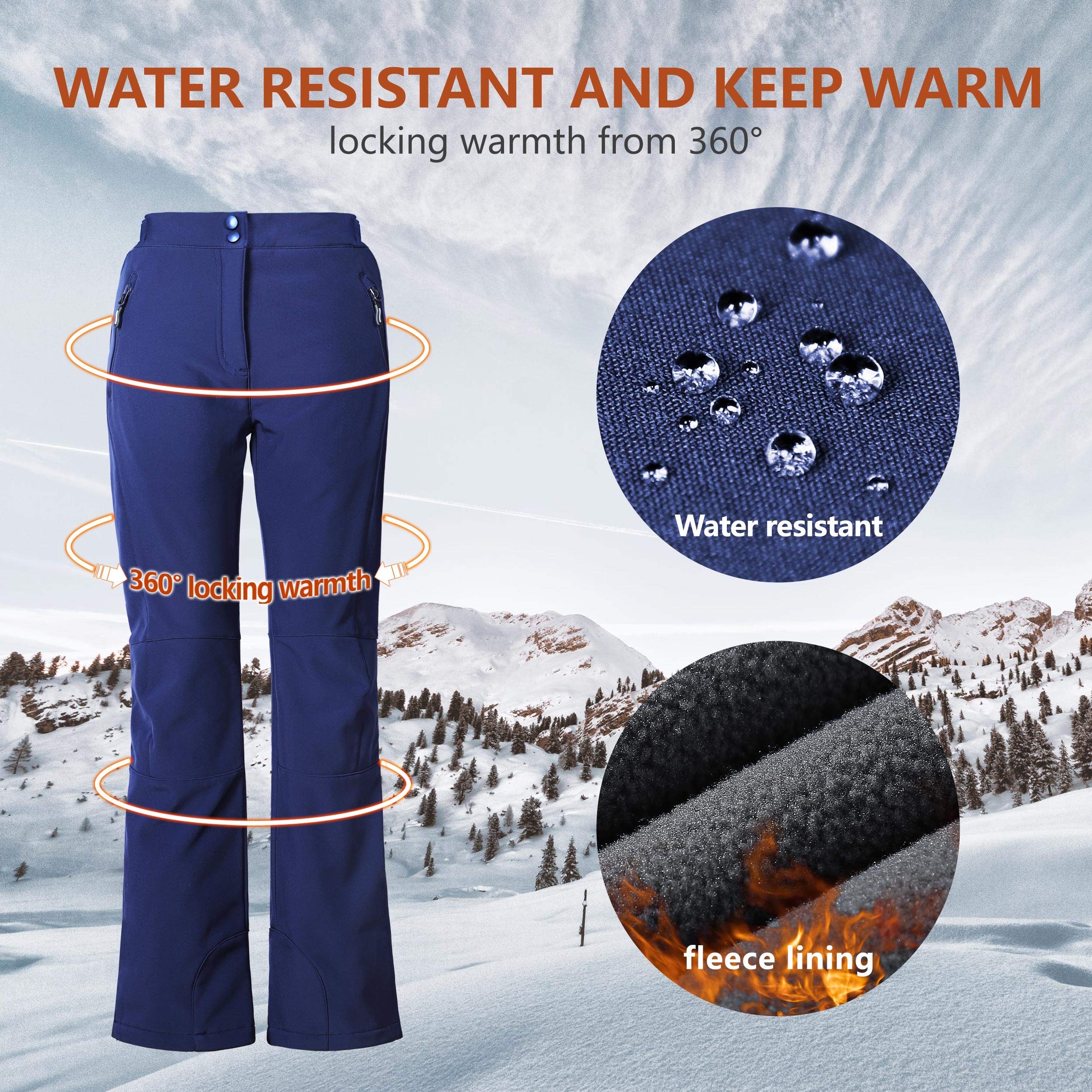 Outdoor Ventures Pantalones de esquí para mujer, pantalones de senderismo, impermeables, pantalones térmicos de invierno, pantalones térmicos, pantalones de trabajo, pantalones de